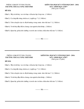 Kiểm tra học kỳ I năm học 2015  2016 môn sinh học lớp 7 (thời gian 45 phút)